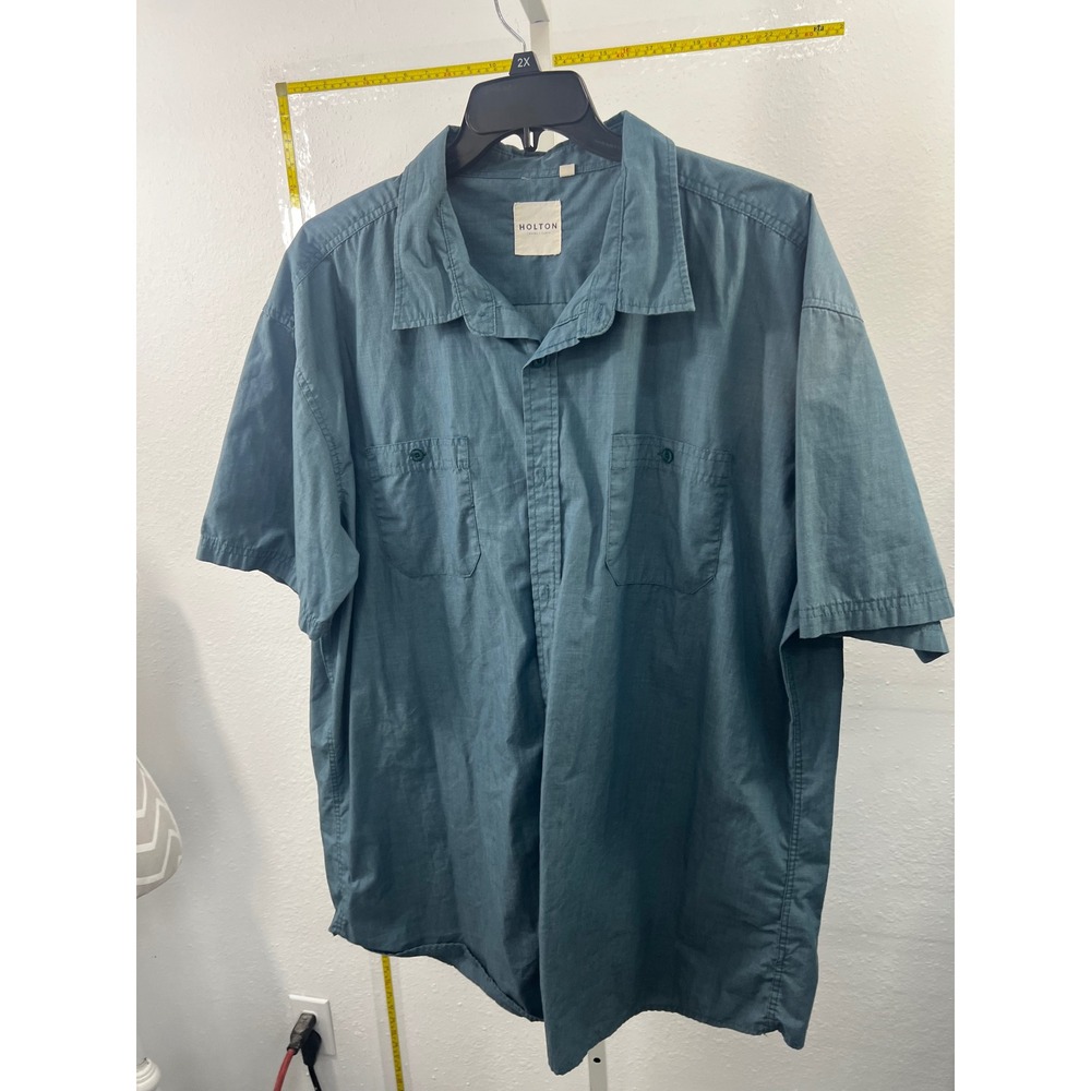 Holton Canvas Cloth Mens 3XL Teal Blue Short Sleeve Button Down Pocket Shirt
